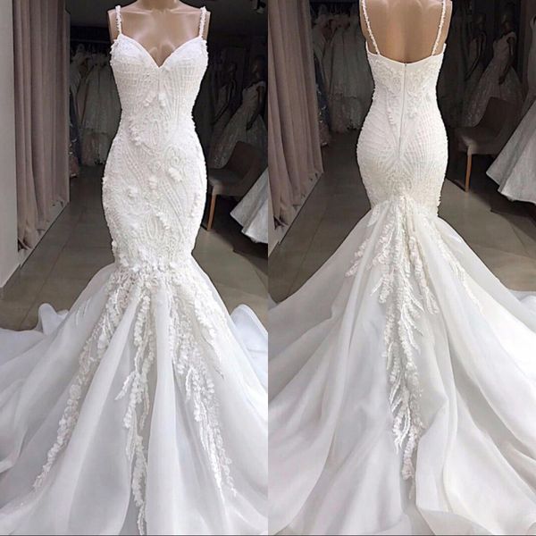 

luxury chapel train mermaid wedding dresses sweetheart beads crystals ruffles tiered bridal gowns vestido de noiva zipper back, White