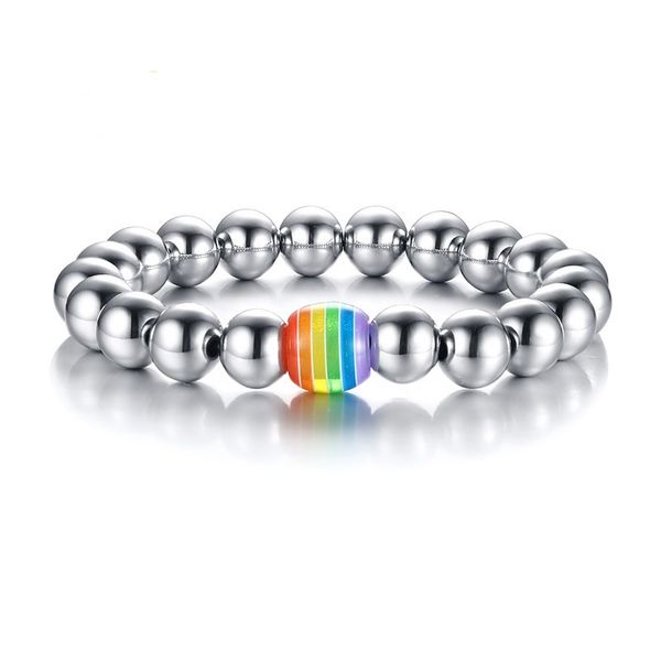 

multicolor color fashion simple lover's bangle stainless steel beads bracelet watchband jewelry gift for men women j019, Black