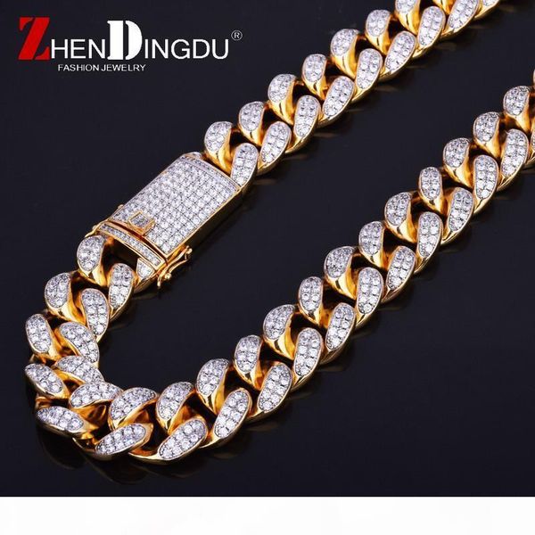 

finish men's 20mm heavy iced zircon miami cuban link necklace choker bling bling hip hop jewelry gold silver chain 18" 20