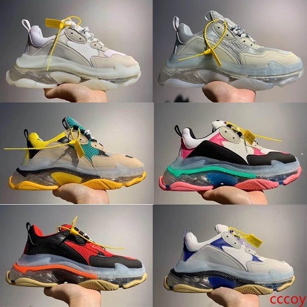 

men vintage shoes designer trainers triple s clear sole real leather calfskin luxury women lace-up running platform sneakers with