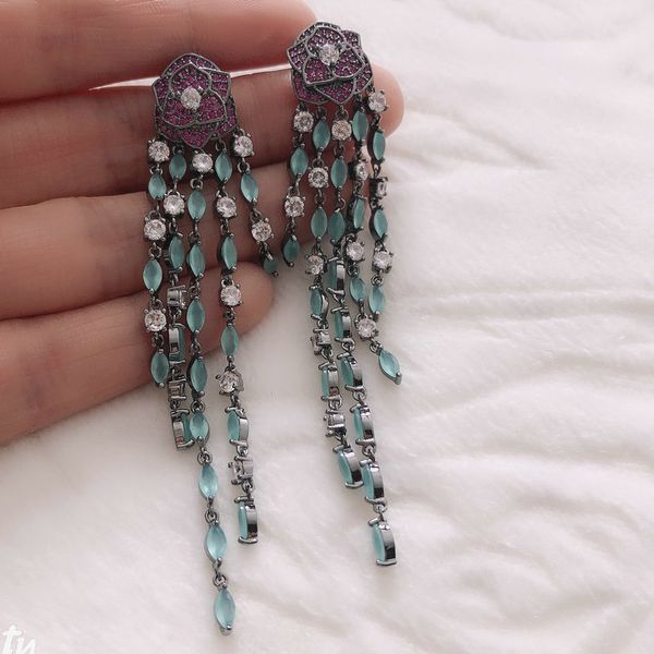 

bilincolor long tassel drop korean wedding flower earring for bride for women, Silver