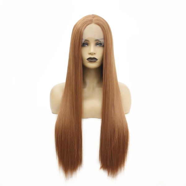 Light Brown Wigs Long Straight Hair Synthetic Lace Front Wig Heat