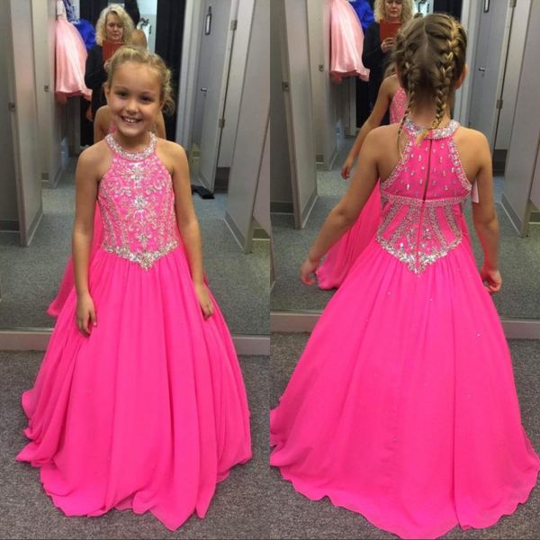

fuchsia beaded crystals girls pageant dresses a line halter neck kids celebrity evening prom party gowns custom made, White;red