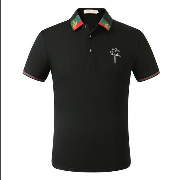 

wholesale 2020 summer new mens designer polo shirts lapel neck short sleeve striped printed mens casual lapel neck t- shirt, White;black