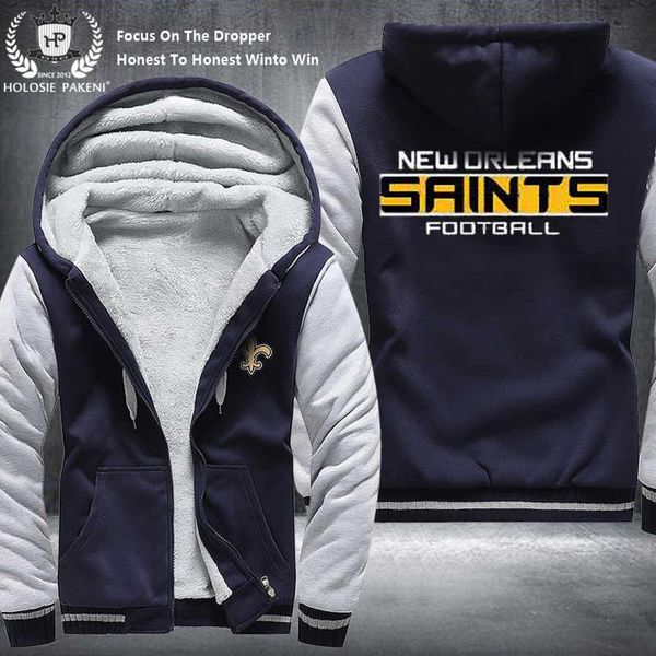 

dropshipping usa size new orleans saints winter thicken fleece hoodie zipper sweatshirt jacket costume tracksuit made, Black