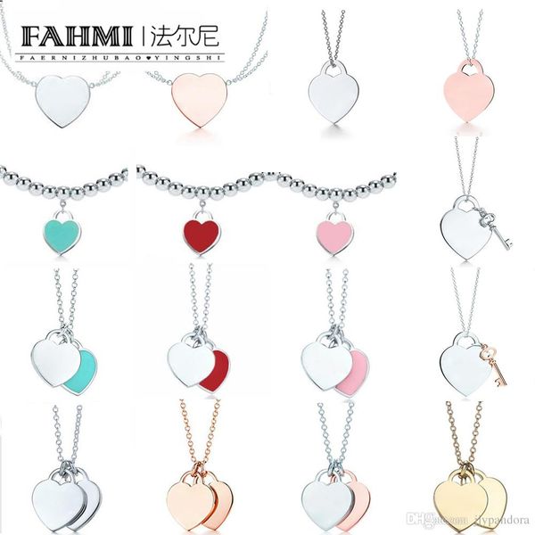 

fahmi charm gift 925 sterling silver classic heart tif necklace pink green red gold rose gold silver jewelry match world jewelry, Golden;silver