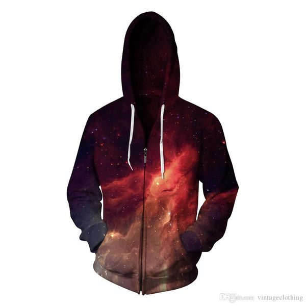 

new autumn winter fashion zipper hooded hoodies 3d sky printed hoodie men women thicken fleece sweatshirt, Black