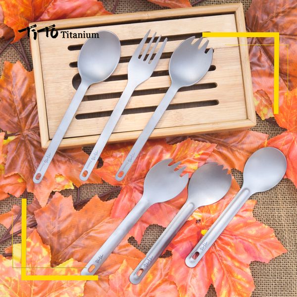 

tito outdoor camping titanium spork 13.8g ultralight titanium spoon long handle spoon outdoor camping picnic fork
