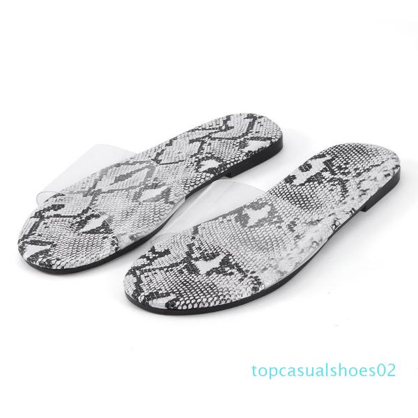 

sagace slipper summer ladies trend snake transparent slippers casual beach shoes round toe serpentine flat causal slipper t02, Black