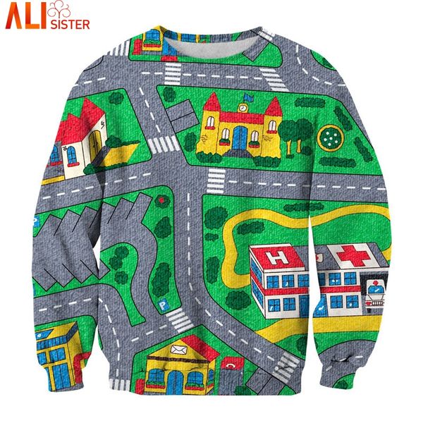 

alisister cartoon game map sweatshirt 3d print funny pullover 2019 long sleeve brand clothing tracksuit sportwear dropship, Black