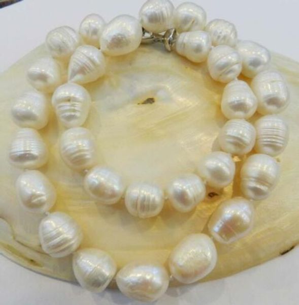 

real natural 12-13mm white freshwater pearl necklace 18", Silver