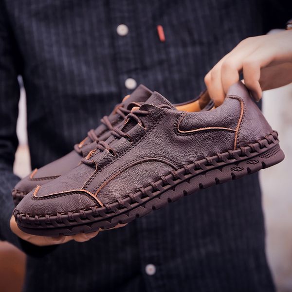 

handmade men leather casual shoes men luxury design loafers casual shoes genuine leather moccasin boat sneakers oxford 38-48, Black