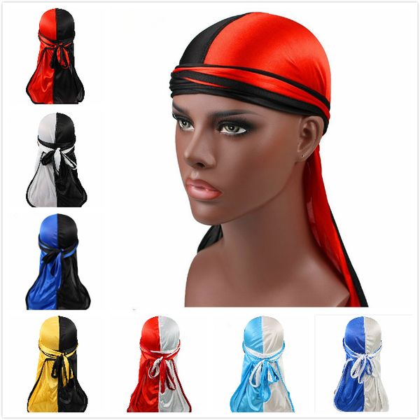 

new fashion double color satin durags bandanna elastic turban silky durag pirate caps hair accessories hipping, Yellow