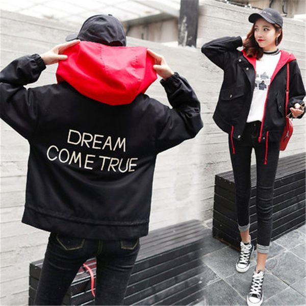 

2019 new autumn winter jackets women korean chic loose hooded windbreaker short coat female outerwear x378, Black;brown