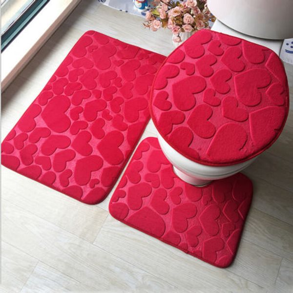 

3pcs bathroom non-slip pedestal rug + lid toilet cover + bath mat washable set