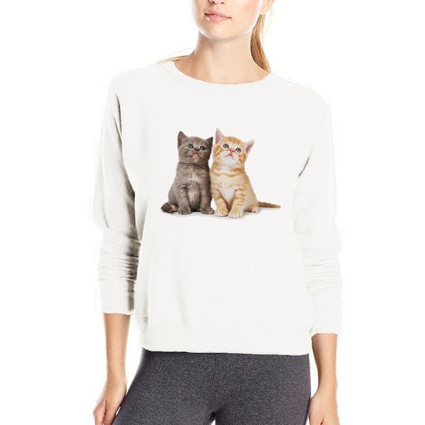 

double kitten cute hoodies women new design funny sweatshirt sale cotton outwear 3d cat kawaii streetwear sweat femme, Black