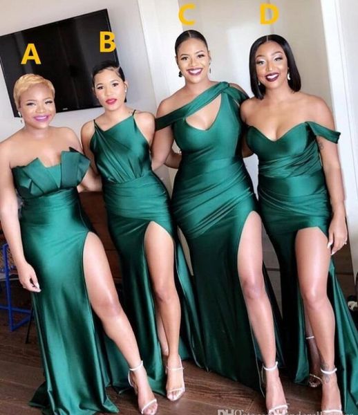 

2020 turquoise green side split bridesmaid dresses long maid of honor dress mermaid wedding guest evening dress