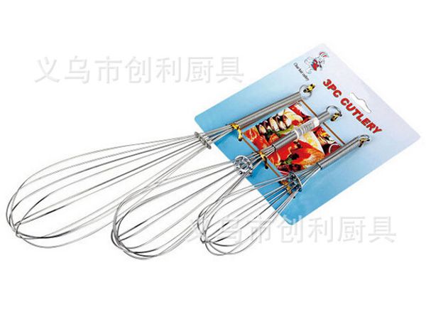 

kitchen tool stainless steel round handle whisk manual operation the stirring rod cream stir and face organ 3pc whisk