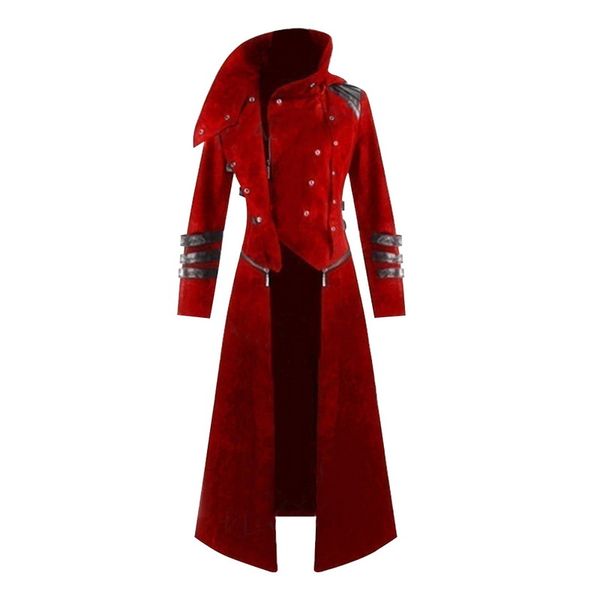 

2019 new men cosplay costume party vintage royal style trench coats retro gothic steampunk long coats gentlemen costume, Tan;black