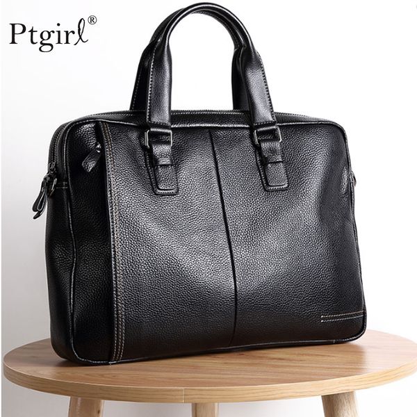 

2019 new natural cowskin 100% genuine leather men's briefcase fashion large capacity business bag black male shoulder lapbag