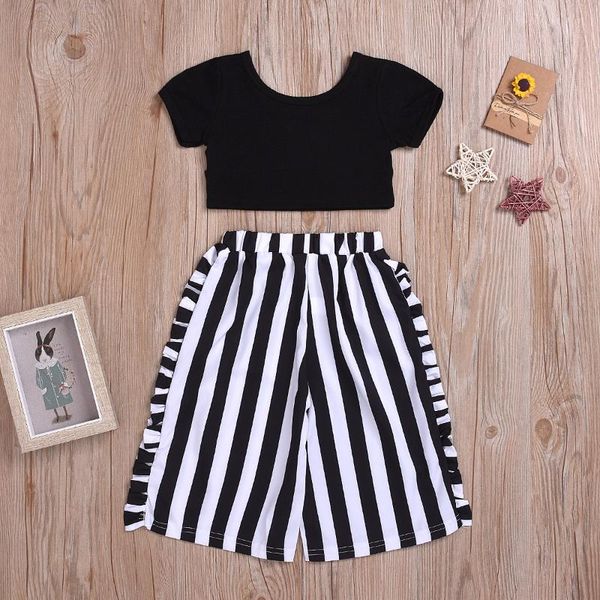 

summer girl's short sleeved striped pants set l4.18, White