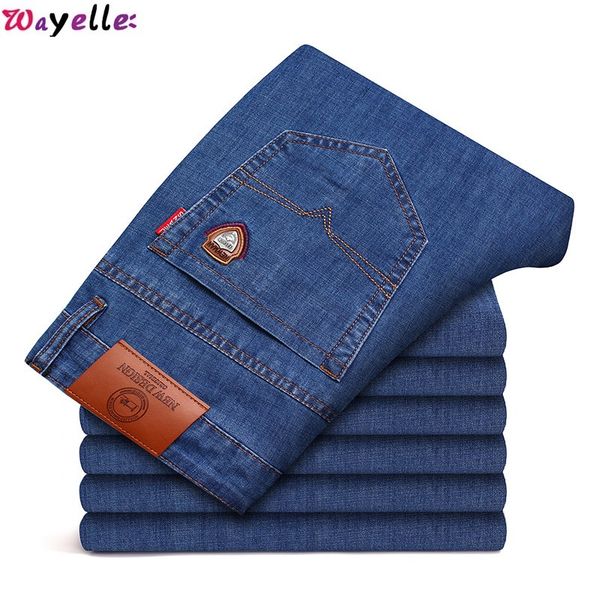 

autumn new business men's straight men's jeans high waist loose stretch middle-aged jeans male trousers fashion pants, Blue