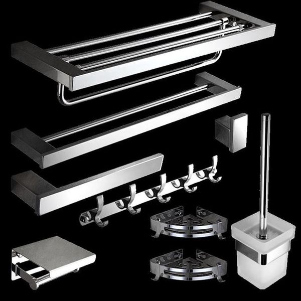 

304 stainless steel bathroom accessories set soap dish chrome silver towel paper holder wall bath shelves toilet brush holder