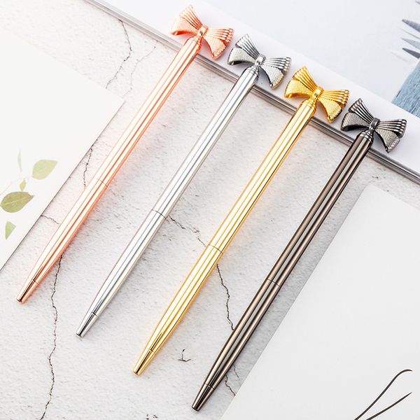 

fashion bowknot metal roller ball pen cute brand 0.5mm ballpoint pen for lady girl gift business writing office supplies, Blue;orange