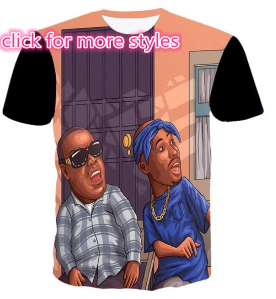 

new fashion couples men women tupac 2pac and biggie 3d tu print no cap casual t-shirts tee, White;black
