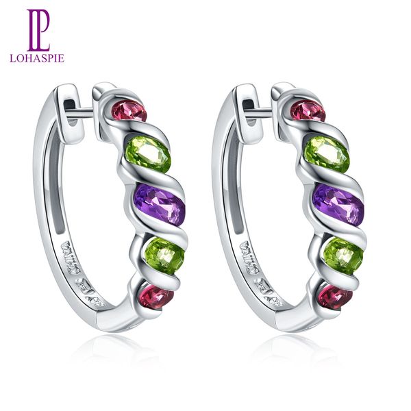 

multicolor stone jewelry earrings for women natural gemstone amethyst peridot garnet solid 925 sterling silver fine jewelry wedding lady, Golden;silver