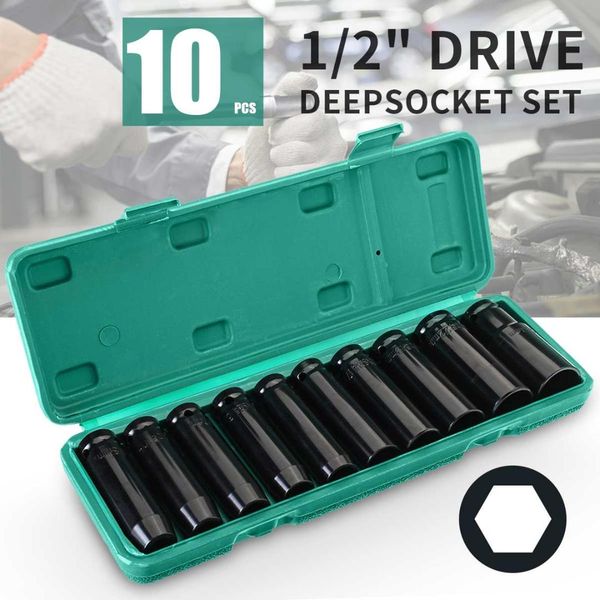 

10pcs 8-24mm 1/2" drive deep impact socket set heavy metric garage tool for wrench adapter hand tool set