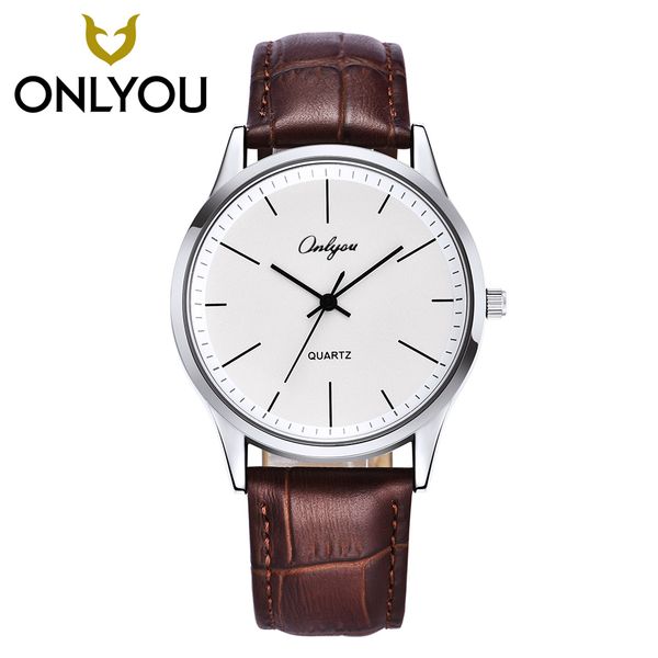 

onlyou 2019 women watches fashion leisure couples quartz wristwatch clock coffee band college winds 8719, Slivery;brown