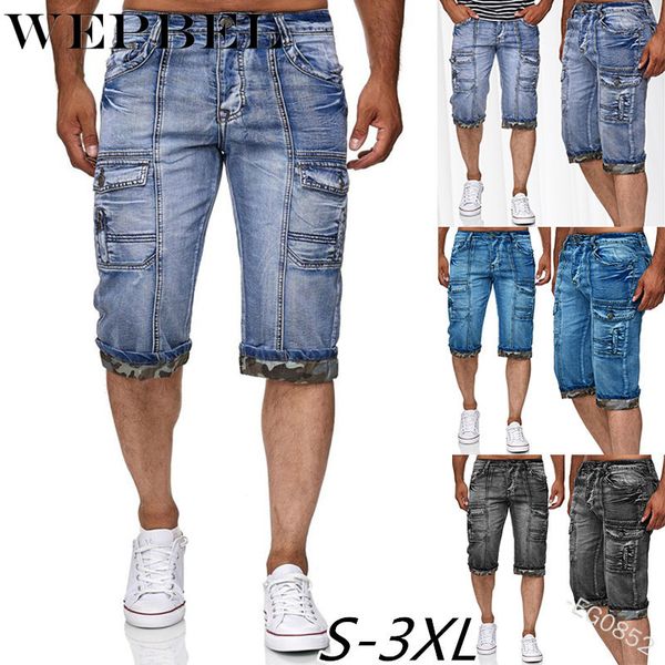 

wepbel mens summer half pant denim pants vintage zipper pocket jeans shorts, Blue
