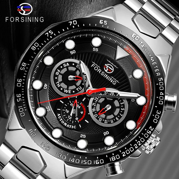 

forsining fashion men watches male brand auto mechanical watch calendar waterproof sports steel wristwatch relogio masculino, Slivery;brown