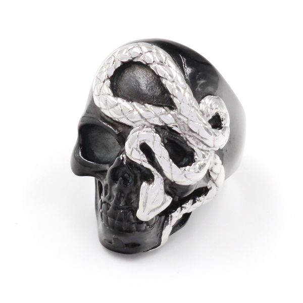 

vintage black silver color skull ring for men прохладный hiphop punk gothic черепа змея кольца ювелирные изделия