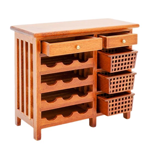 

odoria 1:12 miniature red wine wood hutch kitchenware cabinet with working drawers dollhouse furniture accessories