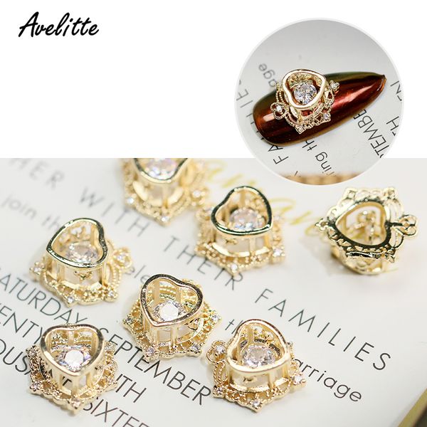 

avelitte beating heart new nail art ins net red high color zircon rotatable love metal nails a piece, Silver;gold
