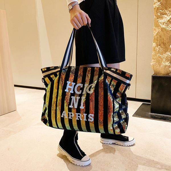 

2020 big paillette gold silver large capacity shopper shoulder bags women crossbody handbag purse female sequins messenger bag