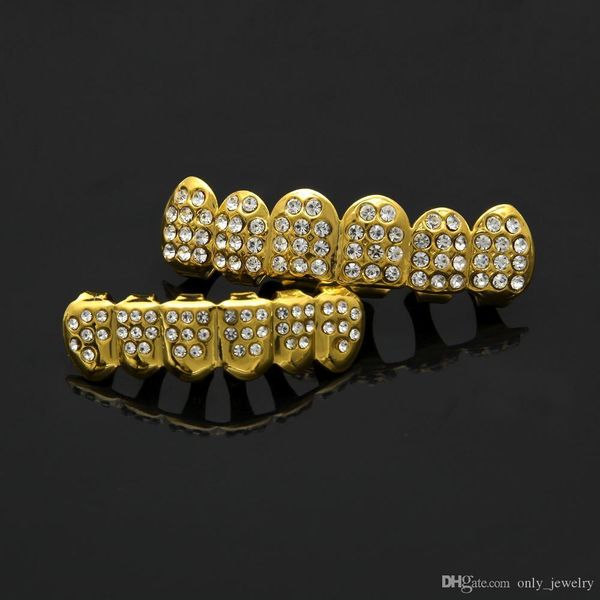 

designer dental grills fashion hip hop crystal teeth grills 6 & 6 bottom teeth grills set in stock, Black