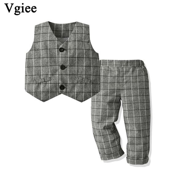 

vgiee boys set baby clothes vest sleeveless plaid outfits kids clothing birthday party and wedding boy children set cc777, White