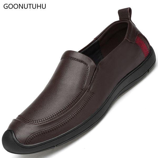 

2019 new men's dress shoes genuine leather man wedding & office slip-on shoe male classic brow & black elegant formal shoes men