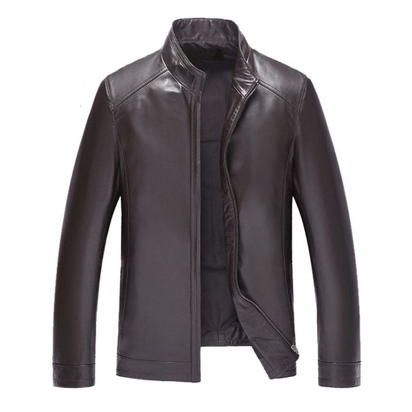 

2019 new men's leather jacket casual loose fashion jacket stand collar solid color long-sleeved leather men clothing,e18, Black