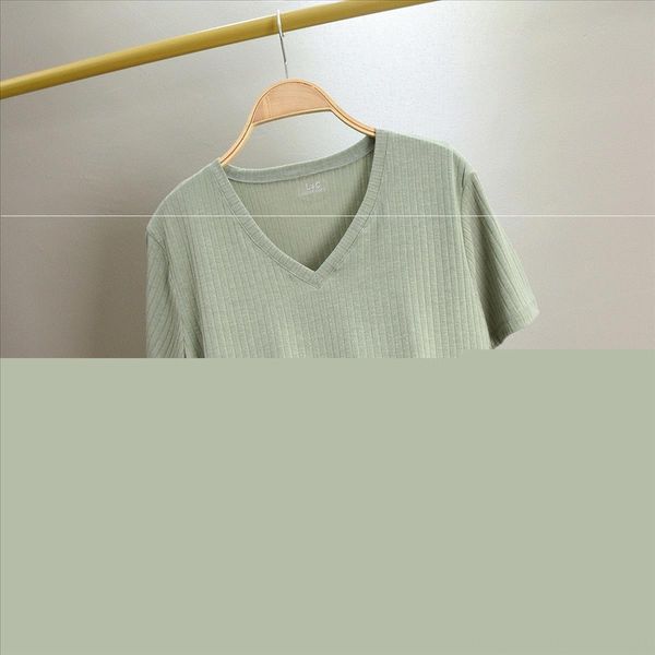 

v-neck short-sleeved base wide stripe shirt striped t-shirt all-match solid color women's top, White