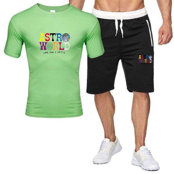 

summer two piece men's casual sportswear men's printed sportswear t-shirt set t-shirt + shorts fitness, Gray