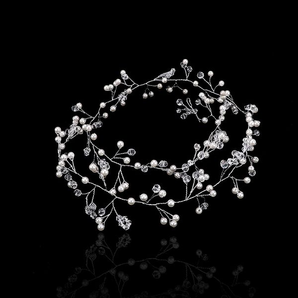 

new 70 cm handmade silver color pearl crystal bridal hair vine tiara wedding hair jewelry accessories, Golden;white