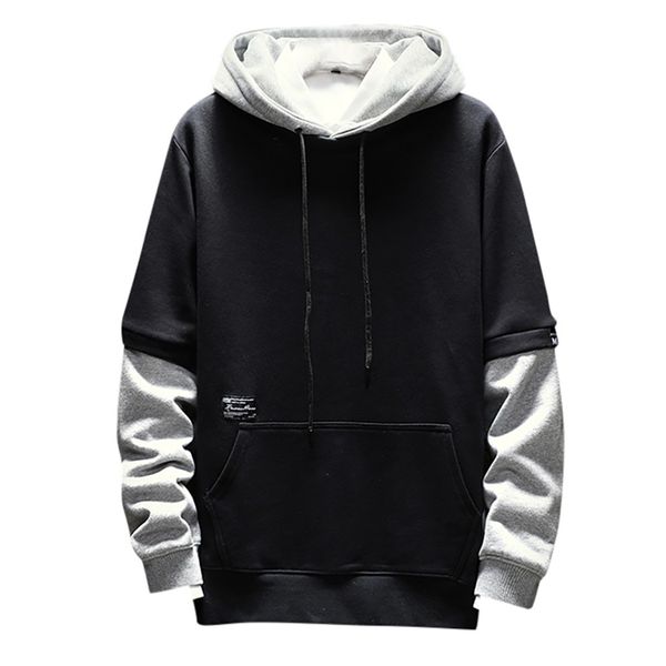 

men's casual japanese streetwear hoodie patchwork hoodie pullover korean edition harajuku long sleeves sweatershirt #thy, Black