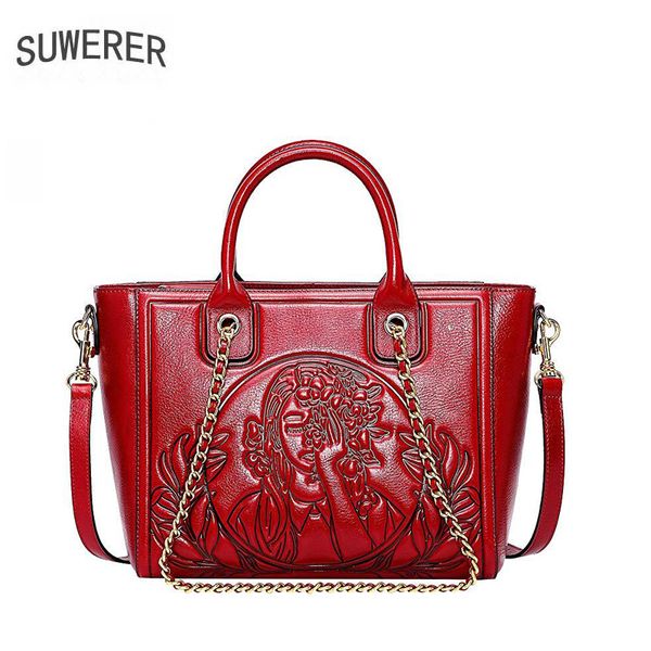 

suwerer women genuine leather bags quality cowhide embossing bag luxury handbags women bags designer tote bag