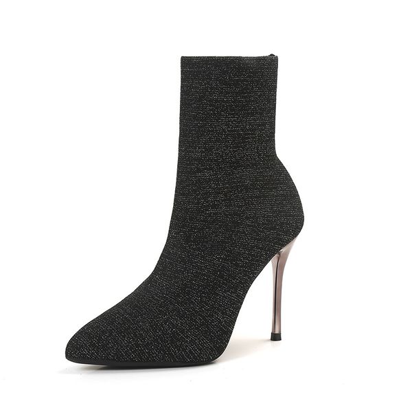 

boots style flashing shoes thin heeled high heel pointed elasticity short, Black