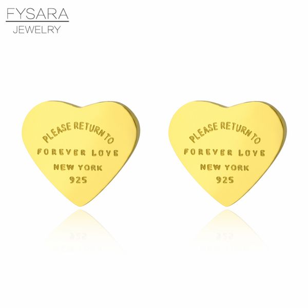 

fysara 361l нержавеющая сталь розовое золото цвет навсегда любовь сердца серьги для женщин luxury fine серег марка женский ювелирные изделия, Golden;silver