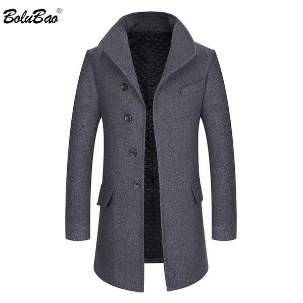 

bolubao men winter wool coat men's new business casual warm solid color wool blends woolen pea coat male trench overcoat, Black